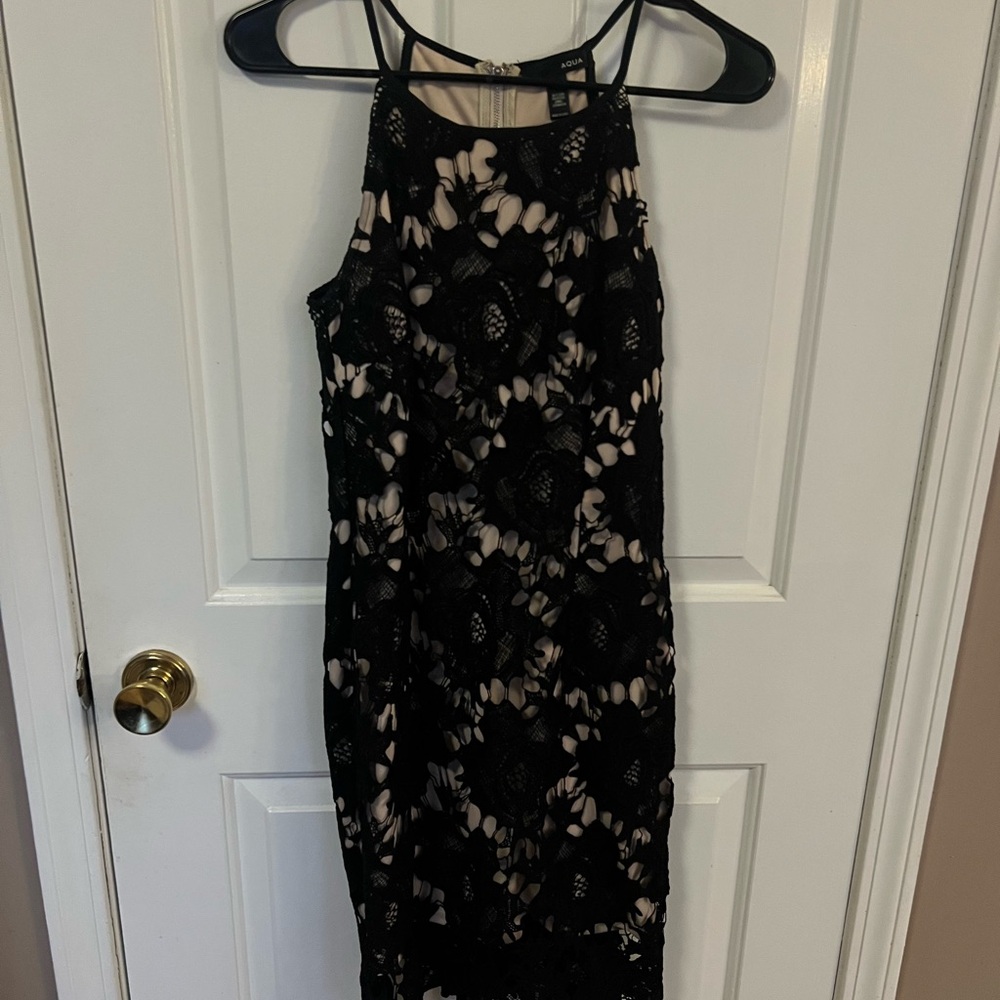 Aqua Tan Halter Sheath Midi Dress